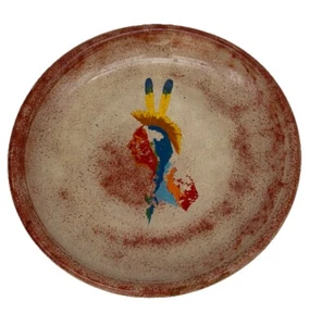 Vtg Sioux Pine Ridge Glazed Pottery Plate Warrior Chief Signed O. Cottier 7.5” - Picture 1 of 7
