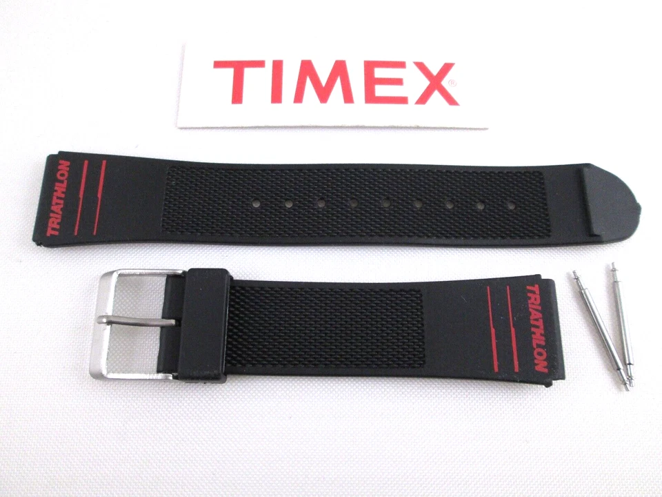 Correa de reloj Timex Triatlón 19 mm goma negra genuina impresiones rojas TX362931 NOS Foto 1 de 4