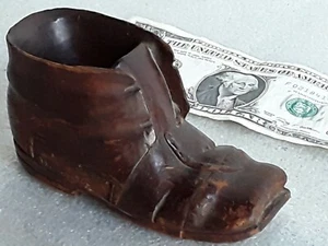 antique Folk Art wooden boot / shoe Match Safe vintage hand carved wood  4-3/4" - Picture 1 of 9