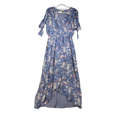 Vestido Ella Moss Midi Para Mujer S Azul Forrado Cintura Elástica 100% Seda Imitación Envoltura Boho Foto 1 de 4