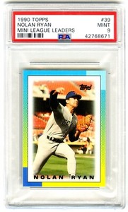 NOLAN RYAN~VERY RARE (POP 25) 1990 TOPPS MINI LEAGUE LEADERS PSA-9 MINT CARD #39