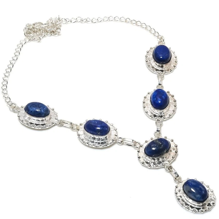 Lapis Lazuli Gemstone Handamde 925 Sterling Silver Jwelery Necklace Size 18'' - Изображение 1 из 1