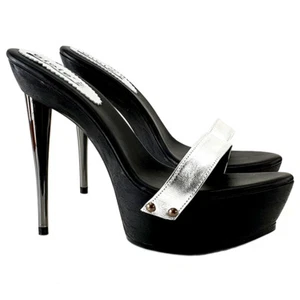 Zuecos Sexy Banda Plateada Con Tacón Metálico - G1501 PLATA - Imagen 1 de 8