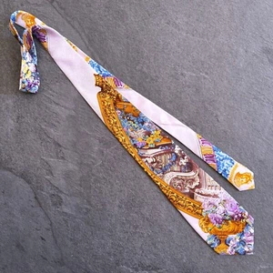 GIANNI VERSACE silk tie Il Giardino Romantico print from 1991 light lavender - Picture 1 of 13