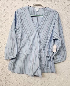Blusa envolvente para mujer Time And Tru XXL (20) azul con rayas de colores nueva - Imagen 1 de 8
