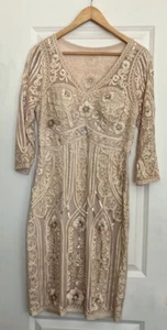 NWT Sue Wong Beaded Embroidered Lace V Neck Party Cocktail Dress Size 8 - Picture 1 of 4