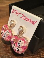 BETSEY JOHNSON XOXO Heart Drop Earrings Dangling Plaid Pink Pearl Dice Lips
