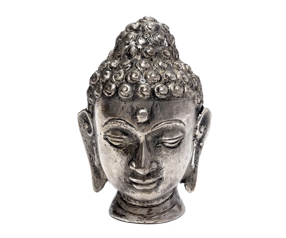 Figura Decorativa Buda Cabeza de Metal Plateado Dije de la Suerte Feng Shui Tailandés Foto 1 de 1