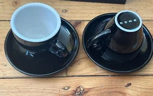 2 BLACK SMEG CUPS AND SAUCERS CAPPUCCINO NEW IN BOX - Picture 1 of 3