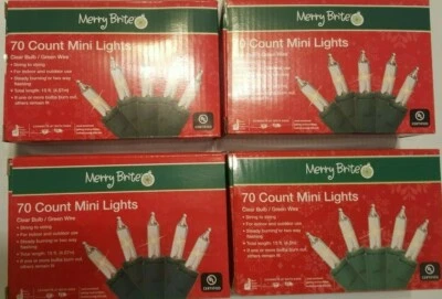 Lot of 4 Christmas Holiday 70ct Mini String Lights Clear White Merry Brite Set - Image 1 of 4