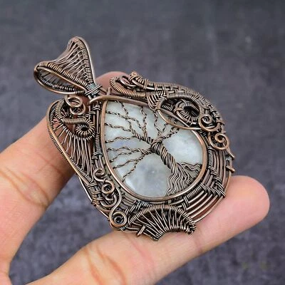 Rainbow Moonstone Handmade Copper Wire Wrap Tree Of Life Pendant 2.87" G687 - Image 1 of 4