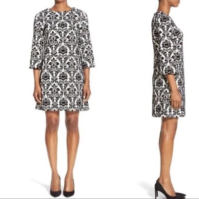 Vestido Vaina CeCe Cynthia Steffe 6 Blanco Negro Terciopelo Damasco Ponte Cóctel Foto 1 de 4