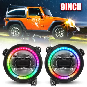 2PCS 9" Inch RGB LED Headlights Halo For Jeep Wrangler JL JLU Gladiator JT 18-23 - Picture 1 of 10