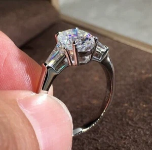 2.1CT Oval Simulated Bridal Ring Silver Plated Beautiful Wedding Ring for Womens - Picture 1 of 6