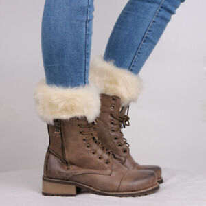 Women Winter Warm Crochet Knit Fur Trim Leg Warmers Cuffs Toppers Boot Socks