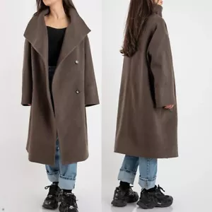 Damen Mantel Breit Tweed Jacke Braun Knopf Lang Elegant Custom Doppelreihig - Bild 1 von 16