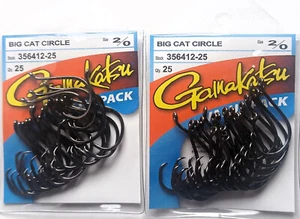 Dos paquetes de 25 (50 ganchos en total) Gamakatsu 356412 Big Cat Circle anzuelos para peces 2/0 - Imagen 1 de 1