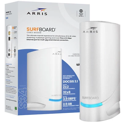ARRIS (S34) SURFboard S34 DOCSIS 3.1 Cable Modem for Comcast, Xfinity, Spectrum - Image 1 of 4