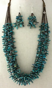 Heishi Necklace With Natural Kingman Turquoise Chips And Matching Earrings - Picture 1 of 4
