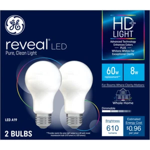 GE Reveal HD+ Dimmable A19 LED Light Bulbs 2850K (2-pack) 60W replacement - Picture 1 of 1