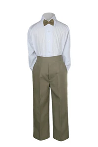 3 piezas Niño Bebé Niño Pequeño Camisa Blanca Formal TAUPE Pantalones Elige Color Moño Corbata S-7 - Imagen 1 de 26
