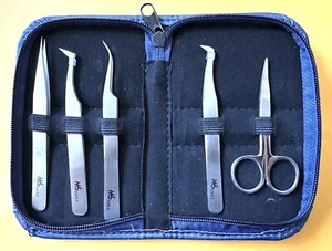 5 Pcs Eyelash Extension Tweezers Straight & Curved Stainless Steel Set - Picture 1 of 1