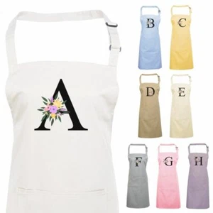 Personalised Floral Any Letter Custom Initial Apron Kitchen Baking Birthday Gift - Picture 1 of 86