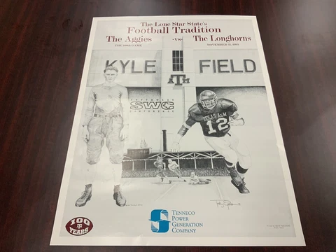 Texas A&M VS Texas Longhorns 100th Game Poster. Very Rare, Given At Game 1993 Cover