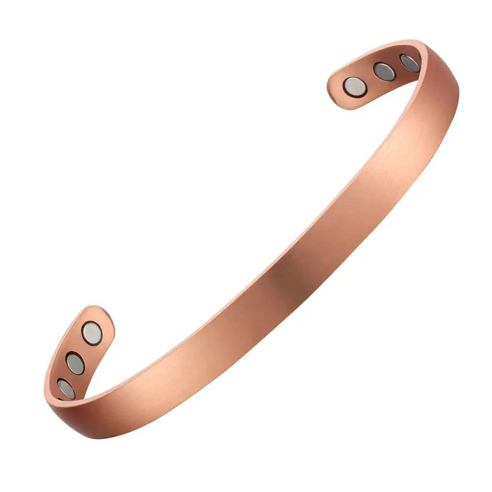 Matte Pure Copper Magnetic Bracelet Arthritis Therapy Energy 10mm Cuff 8 Magnets