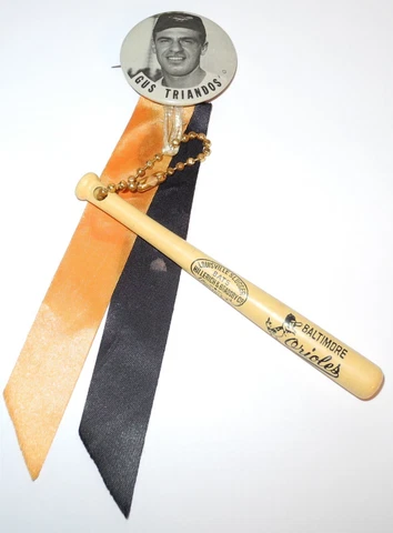 1950's Baseball Gus Triandos Baltimore Orioles Souvenir Stadium Pin Mini Bat Cover