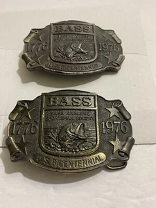 2 Brass Buckle Bass Anglers Sportman Society 1776-1976 US Bicentennial - Picture 1 of 2
