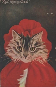 Cartolina antica gatto "Cappuccetto Rosso" firmata G.L. Francobollo Barnes: Messaggio 1908 - Foto 1 di 2