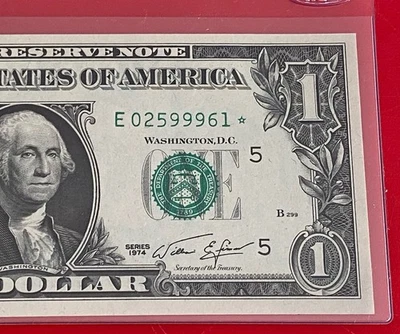 1974 STAR NOTE $ 1 DOLLAR BILL ( RICHMOND E ) UNCIRCULATED - Image 1 of 3
