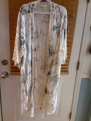 Womens Umgee Duster Long Cardigan 1X , long sleeve, crocheted lace, ivory floral - Image 1 of 4