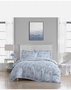 New Laura Ashley Nina Powder Blue Cottage Floral Full Queen Comforter Set 7pc - Picture 1 of 4
