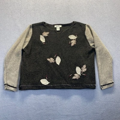 Suéter EDDIE BAUER Vintage 100% Lana de Cordero Hojas Bordadas Para Mujer Talla XXL Foto 1 de 4