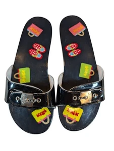 Sandalo zoccoli Dr. Scholl’s vintage anni 80 nuovo con scatola collezione originale nero dipinto a mano - Foto 1 di 11