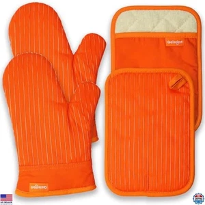 Lebendig Orange Ofenhandschuhe Set - 4 Stück Hitzebeständige Handschuhe & Topflappen - Bild 1 von 7