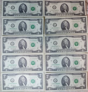 Lot Of 10 $2 USA notes 2017A Series Consecutive Uncirculated - Picture 1 of 2