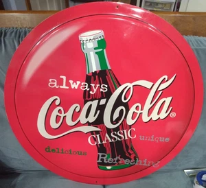 Insegna Coca Cola 1990 Sempre Tappo Bottiglia Plastica Rotondo 27 Pollici - Foto 1 di 6