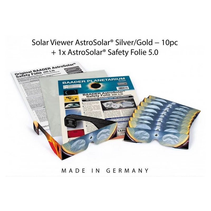 Baader Sonnenfilter-Set: 10xAstroSolar® Silver/Gold Brillen und 1xAstroSolar-Fol - Bild 1 von 1