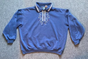 Vintage Sweater Womens Floral Cottagecore Petite PL USA 90s Blue Quarter Zip Y2K - Picture 1 of 8