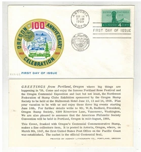 1959 OREGON STATEHOOD 1124-29 OREGON STAMP SOCIETY 1ST CACHET & TEXT CARD - Picture 1 of 1