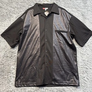 NWT Vtg IZ IT U Bowling Mens Shirt Black Sz Xl Shiny Stripe Retro Rockabilly USA - Picture 1 of 4
