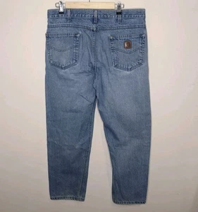 VTG Carhartt Relaxed Fit Jeans Mens 36X30 Tapered Light Wash Blue Denim B17 STW - Picture 1 of 6