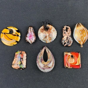 Vintage to now Murano Blown Glass Pendants Floral Gold Brown Black Filigree - Picture 1 of 10