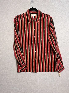 Talbots Silk Blouse Top Women’s Sz 12 Red Black Buckle Print Button Long Sleeve - Picture 1 of 9