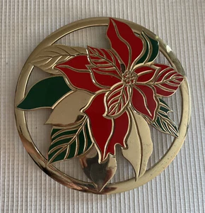 9 Zoll Rund Metall Untersetzer Urlaub Weihnachtsstern Blume Blätter Rotgold Messing Hakenfüße - Bild 1 von 7