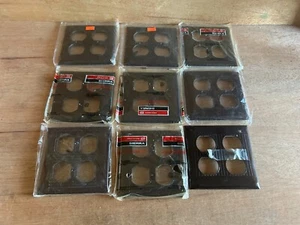 Sierra Double Duplex Cover Wall Plate Brown Ribbed Lot 9 Vtg Plastic Bakelite - Picture 1 of 24
