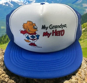 Sombrero de camionero vintage Snapback My Grandpa My Hero azul regalo superhéroe perro - Imagen 1 de 10
